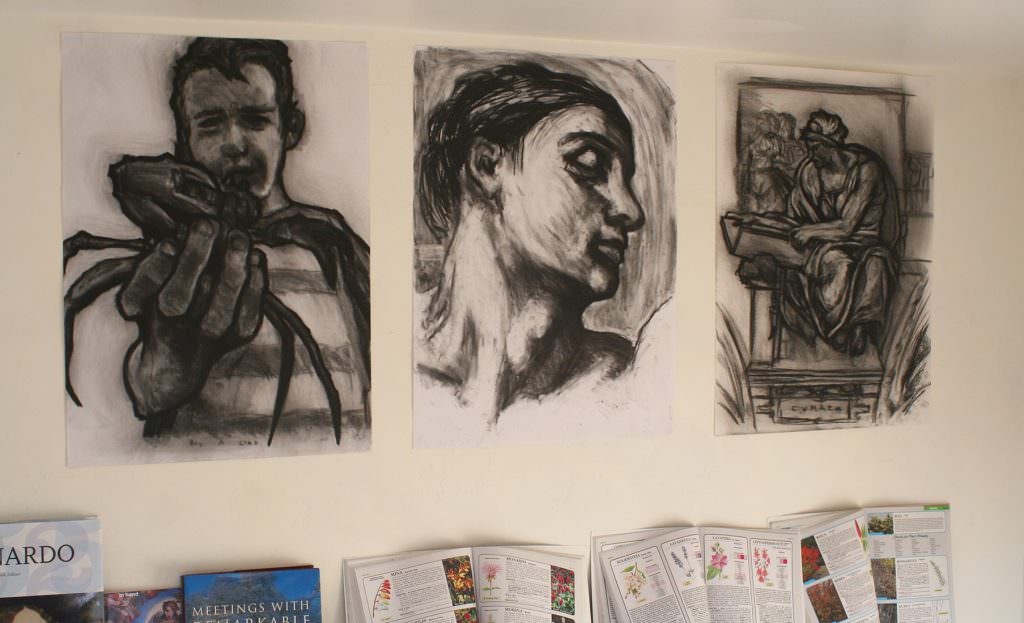 Triple drawing in the studio - All done in charcoal on paper - 2013